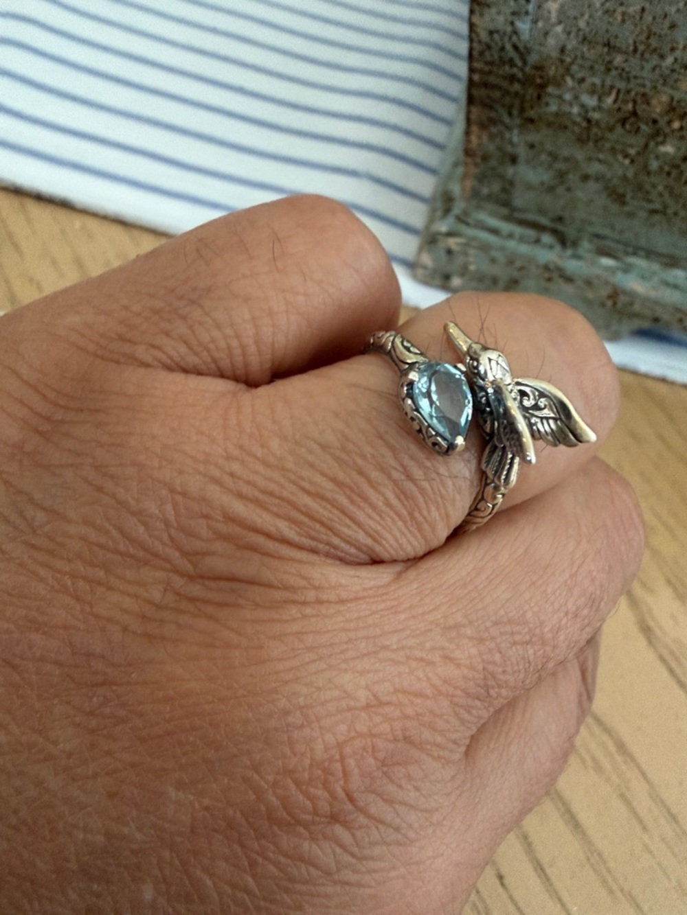 Hummingbird Blue Topaz Sterling Silver Ring - Women Jewelry